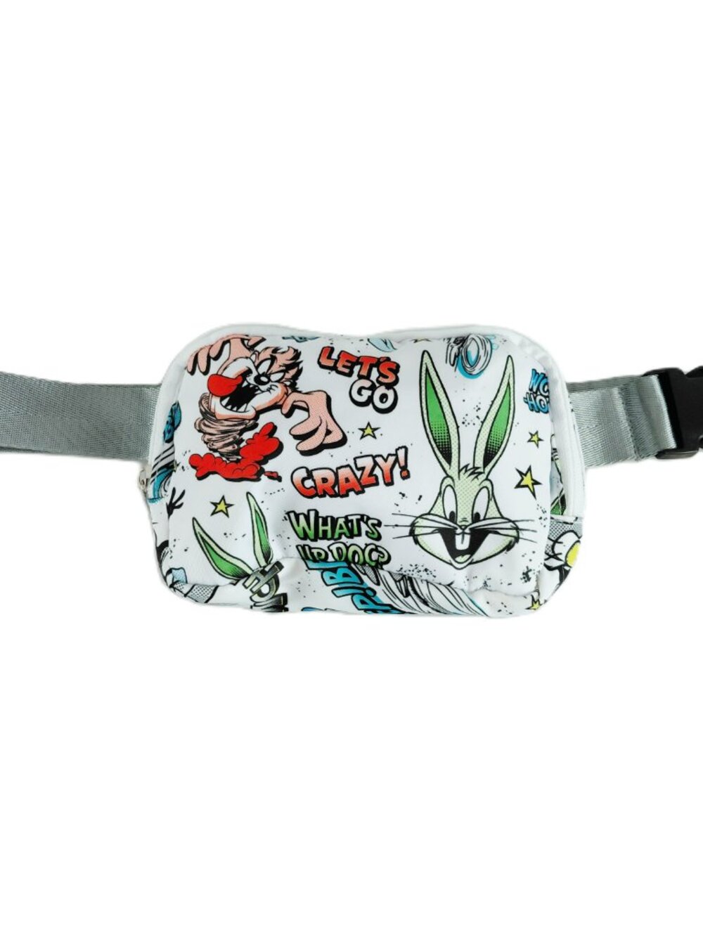 Looney Toons Belt Bag Fanny Pack 8" x 6" White Nylon Adjustable Waist Pockets #2